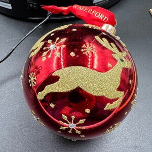 Waterford Holiday Heirlooms Red & Gold Reindeer Ball Ornament